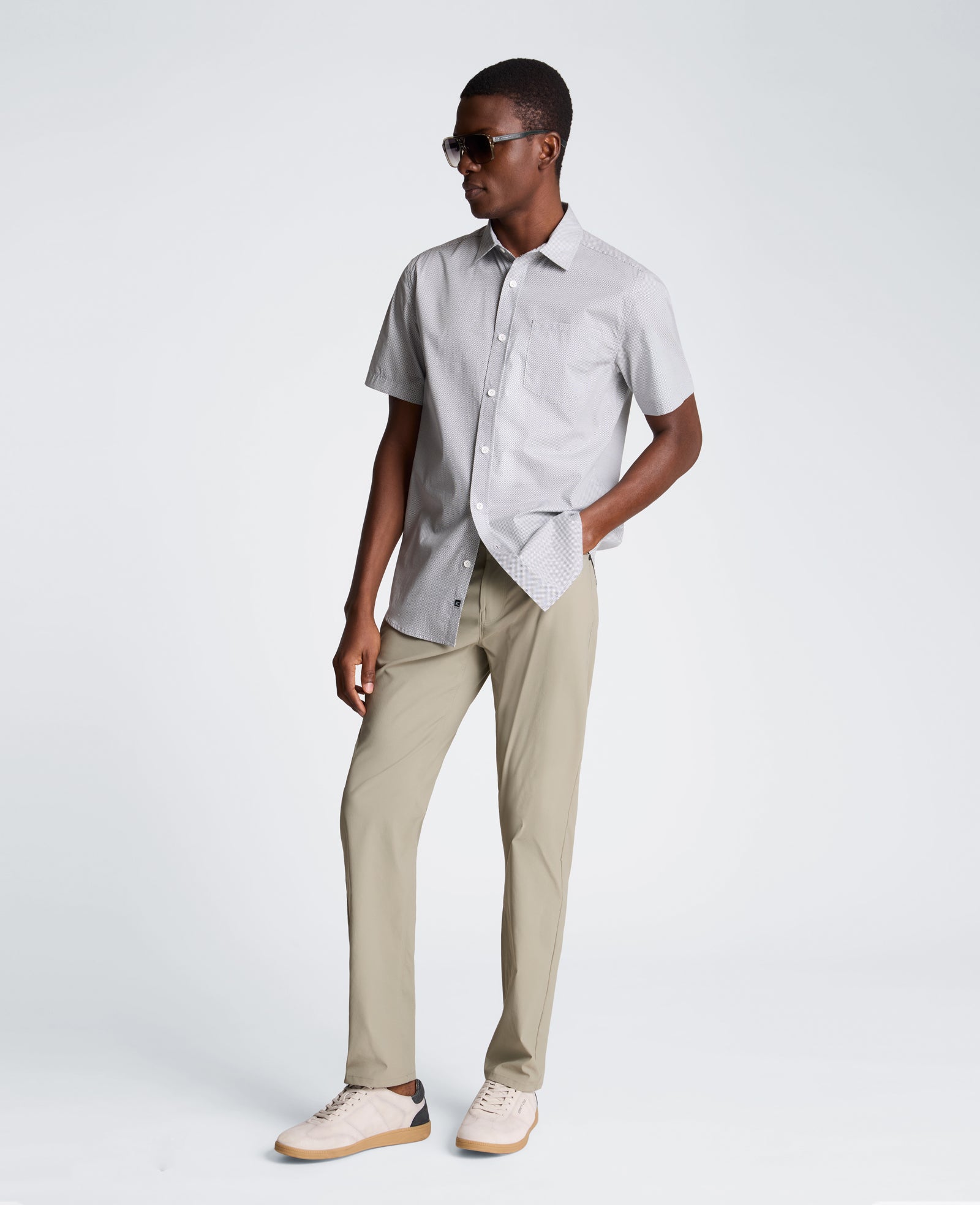 Short Sleeve Sport Shirt with Chest Pocket | Kenneth Cole ABSTRACT OXFORD GEO BLACK