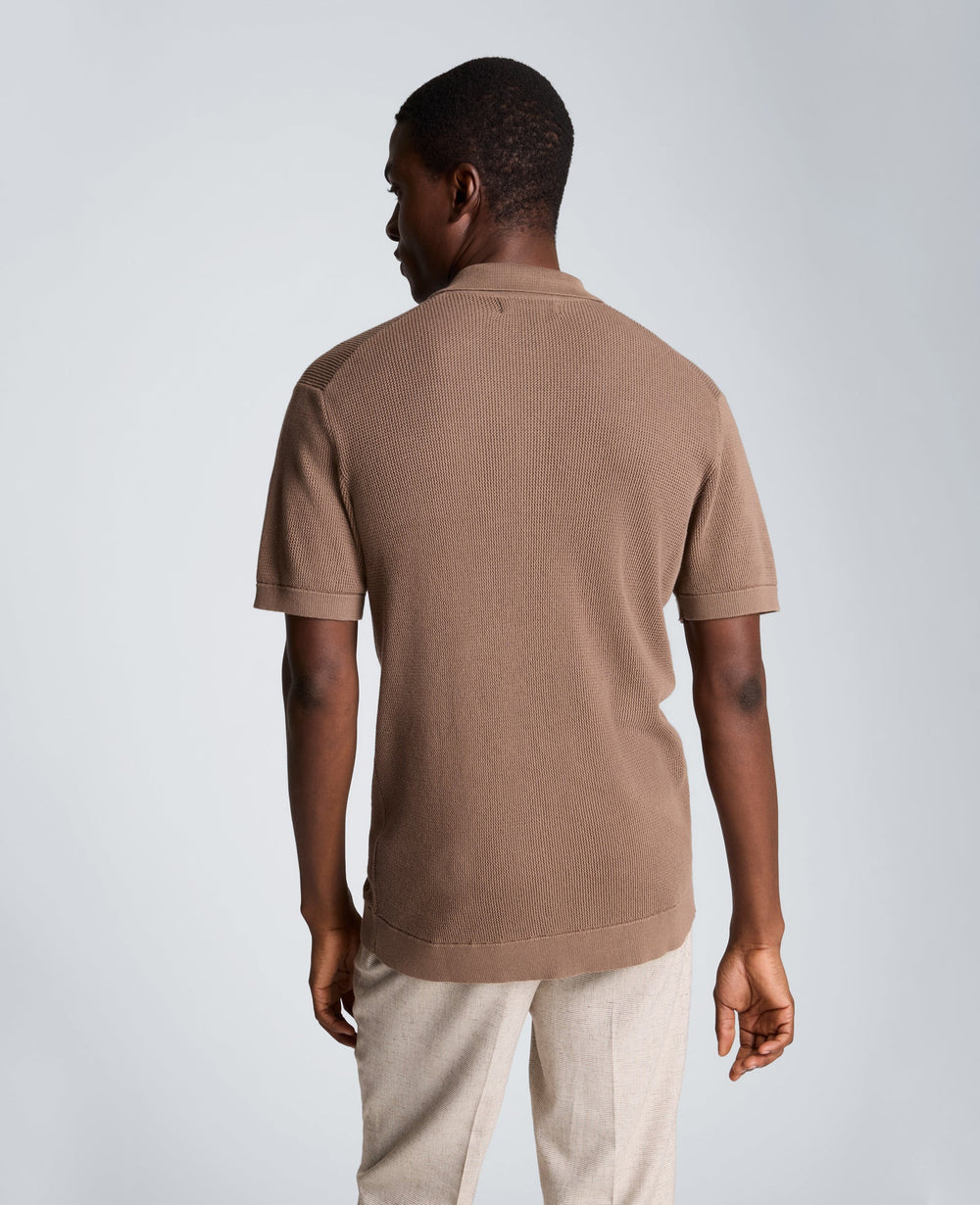 Knit Camp Shirt | Kenneth Cole DARK BEIGE