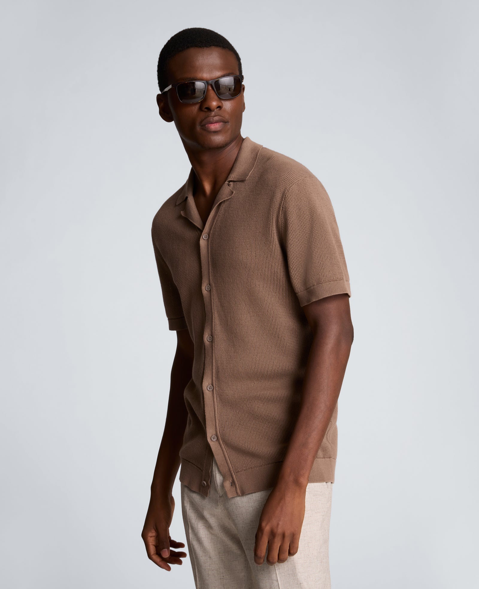 Knit Camp Shirt | Kenneth Cole DARK BEIGE
