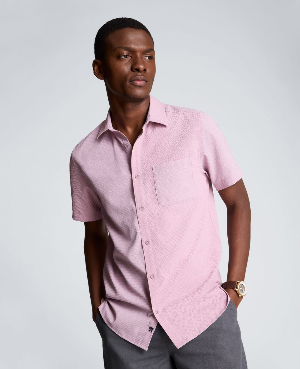 Slim Fit Short-Sleeve Mixed-Media Sport Shirt | Kenneth Cole MAUVE