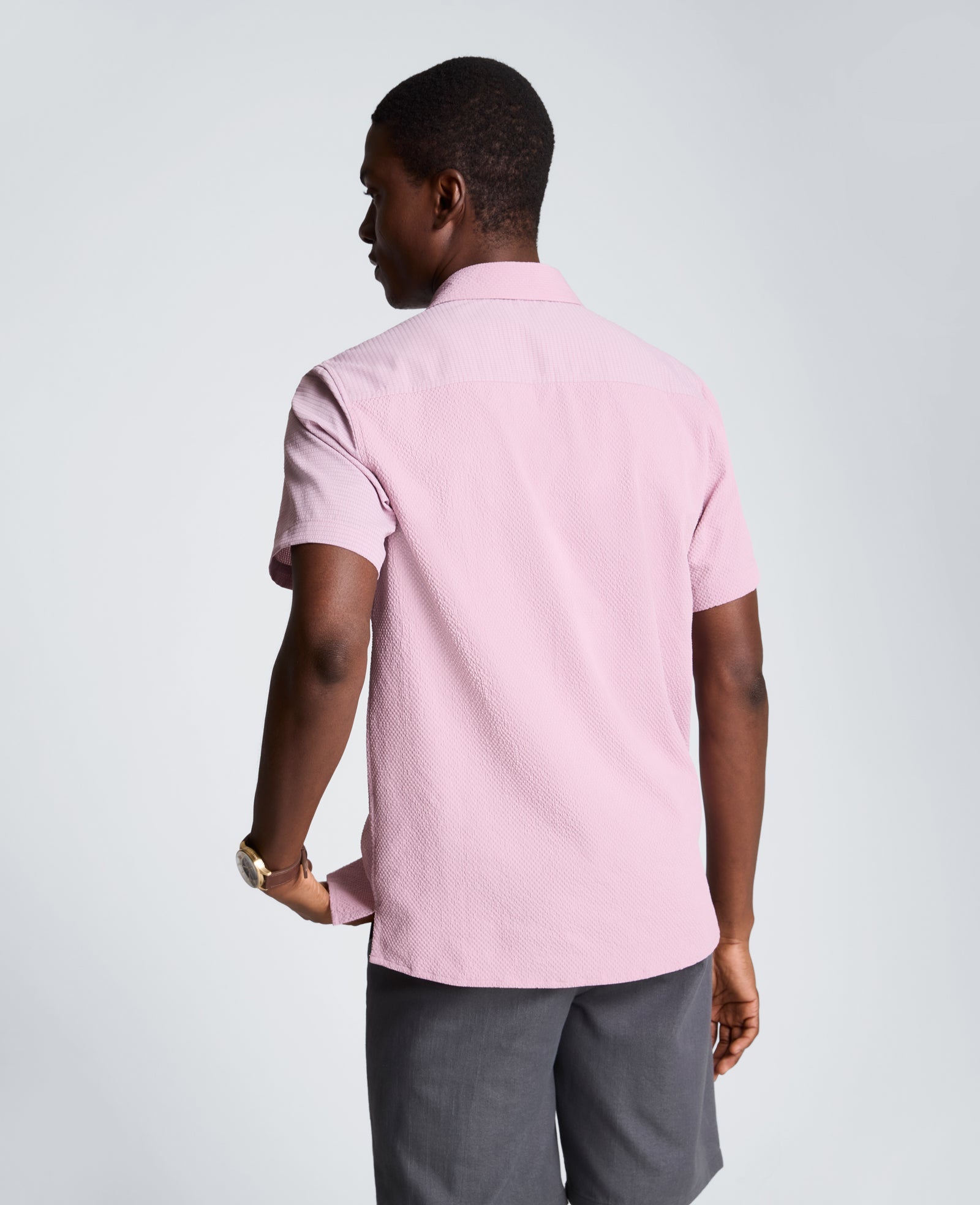 Slim Fit Short-Sleeve Mixed-Media Sport Shirt | Kenneth Cole MAUVE