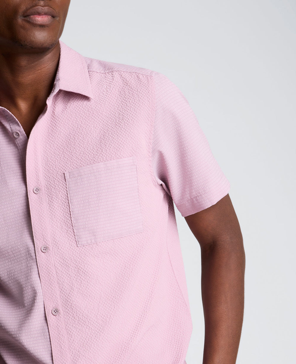 Slim Fit Short-Sleeve Mixed-Media Sport Shirt | Kenneth Cole MAUVE