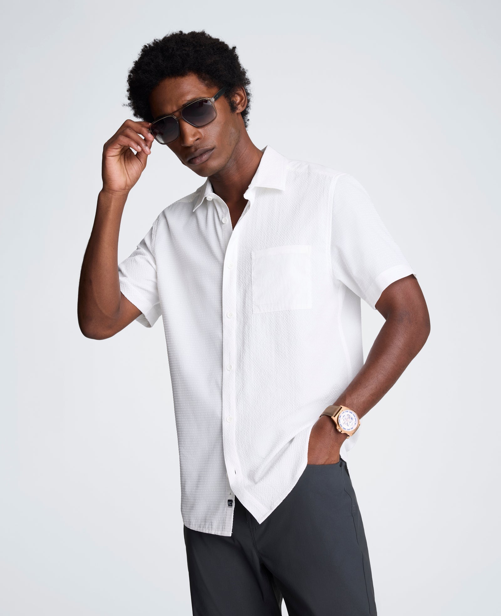 Slim Fit Short-Sleeve Mixed-Media Sport Shirt | Kenneth Cole WHITE