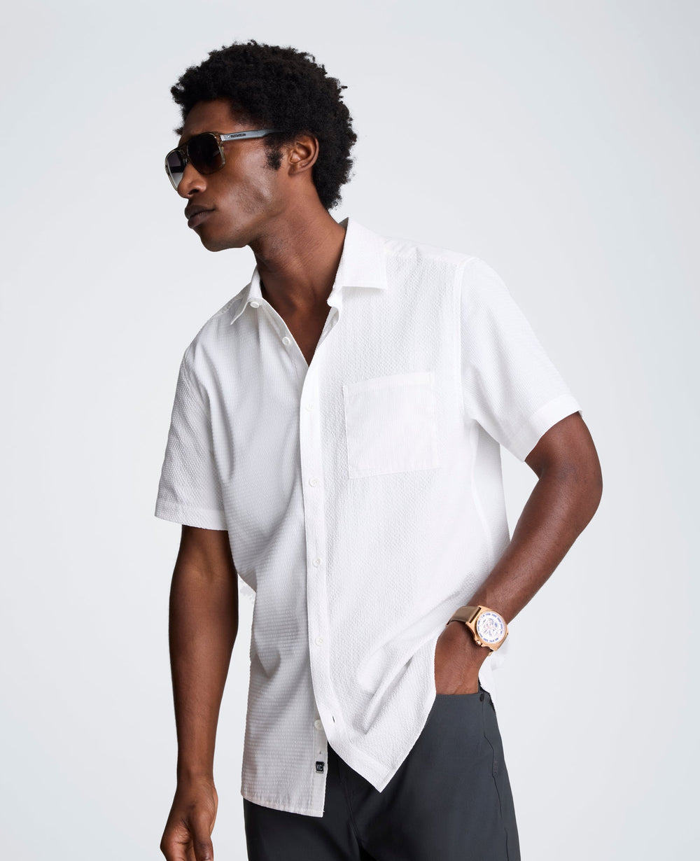 Slim Fit Short-Sleeve Mixed-Media Sport Shirt | Kenneth Cole WHITE