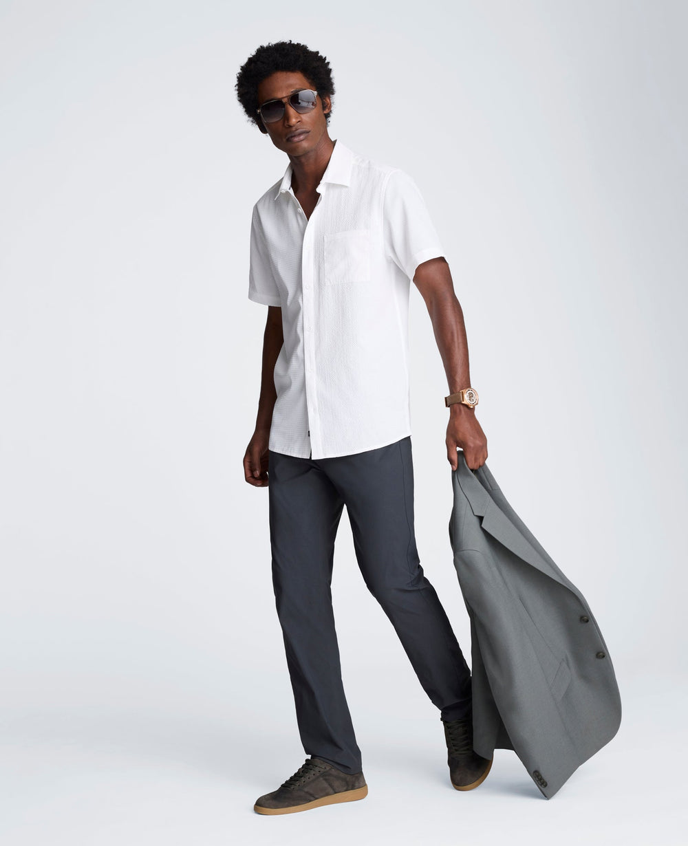 Slim Fit Short-Sleeve Mixed-Media Sport Shirt | Kenneth Cole WHITE