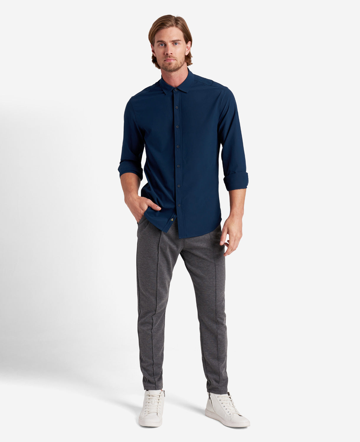 Water-Resistant Stretch Long-Sleeve Sport Shirt | Kenneth Cole | Kenneth Cole NAVY