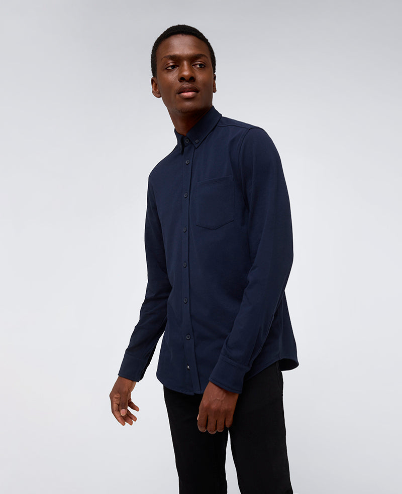 Shop Men’s Navy Stretch Button-Down Shirt with Pocket | KC | Kenneth Cole NAVY