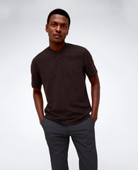 Dark Brown Band-Collar Henley – Breathable & Stretch | KC | Kenneth Cole DARK BROWN