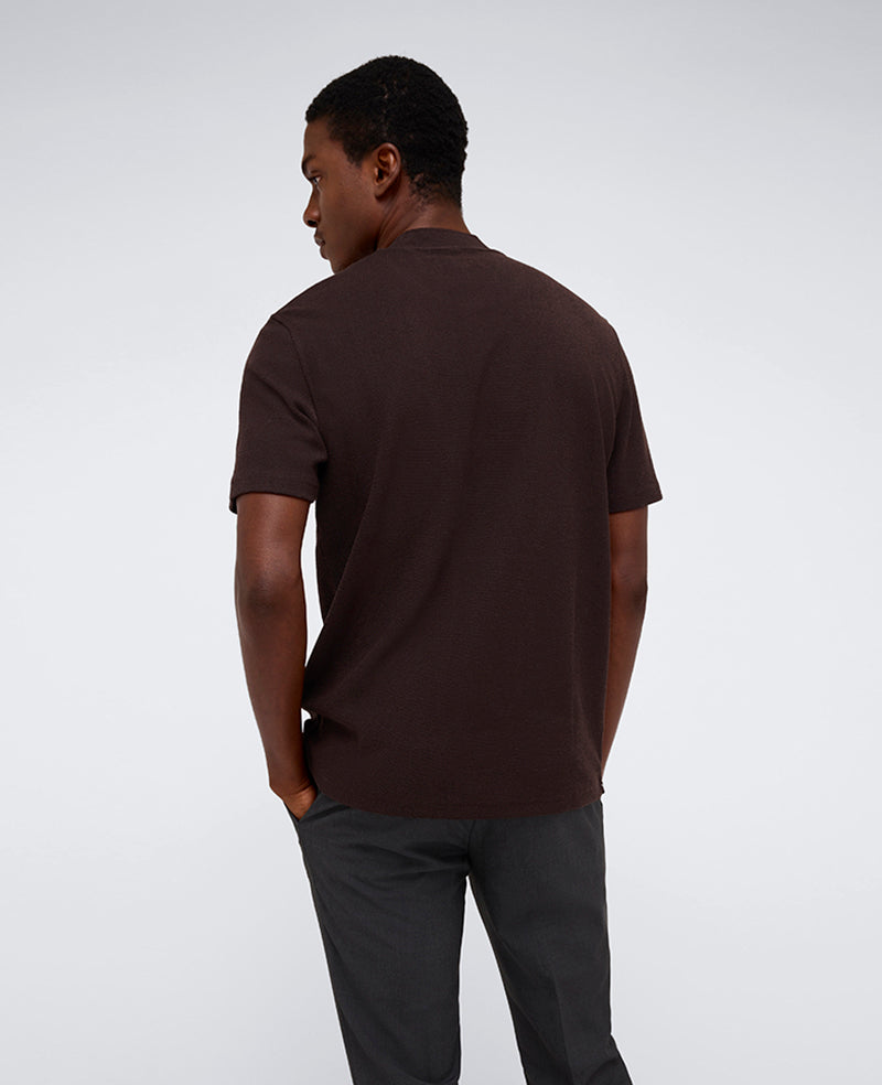 Dark Brown Band-Collar Henley – Breathable & Stretch | KC | Kenneth Cole DARK BROWN