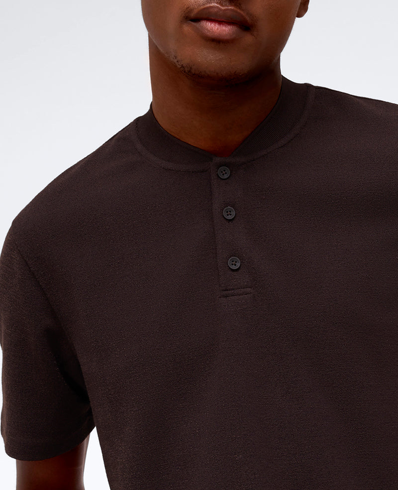 Dark Brown Band-Collar Henley – Breathable & Stretch | KC | Kenneth Cole DARK BROWN