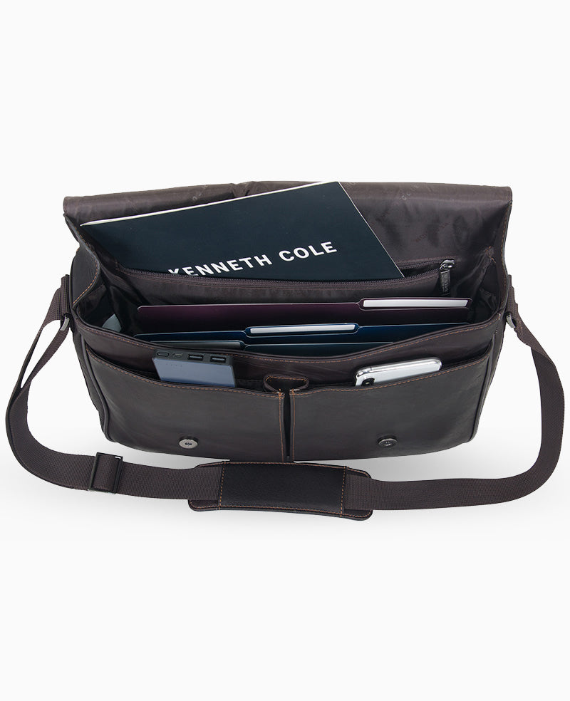 Leather Messenger Bag – 15.6” Laptop Ready | Kenneth Cole | Kenneth Cole BROWN