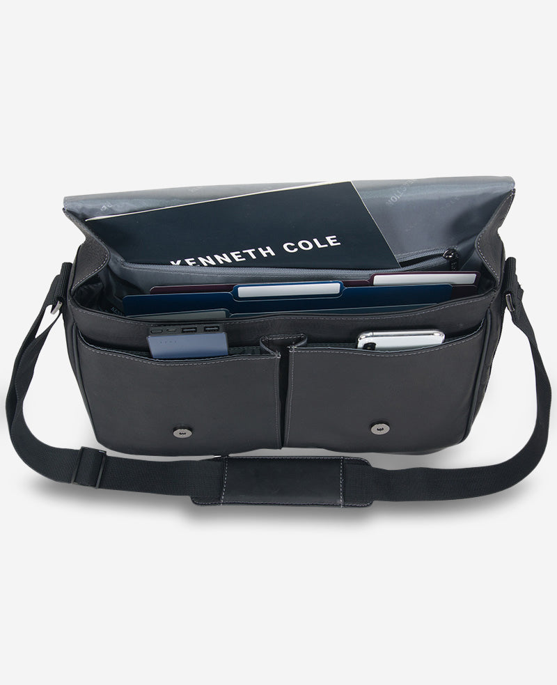 Leather Messenger Bag – 15.6” Laptop Ready | Kenneth Cole | Kenneth Cole BLACK