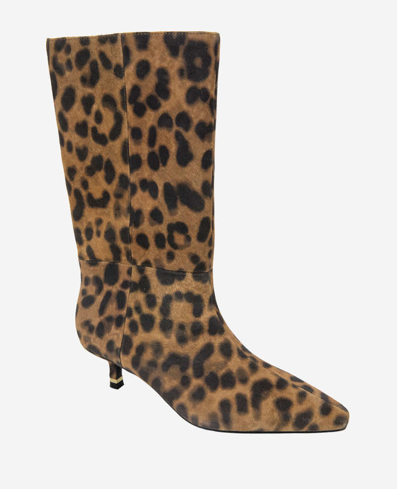 Shop Meryl Leopard Suede Boot – Kitten Heel | Kenneth Cole | Kenneth Cole LEOPARD SUEDE
