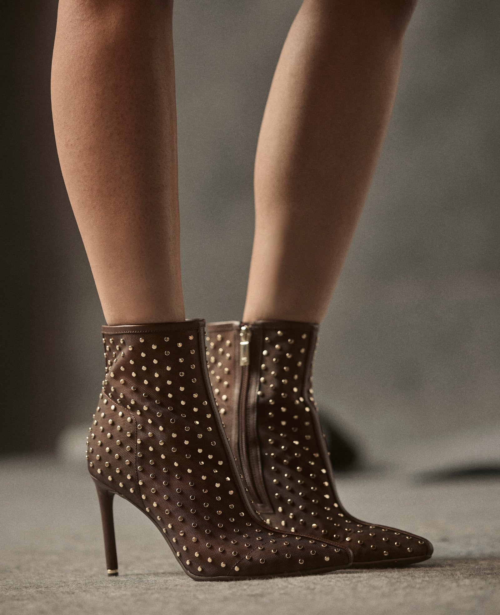 Quincy Mesh Micro Stud Heel Ankle Bootie | Kenneth Cole BROWN MESH