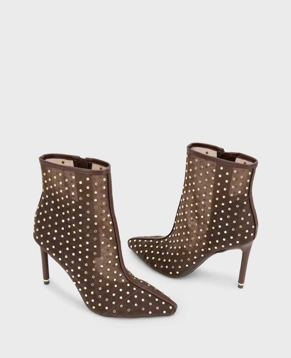 Quincy Mesh Micro Stud Heel Ankle Bootie | Kenneth Cole BROWN MESH