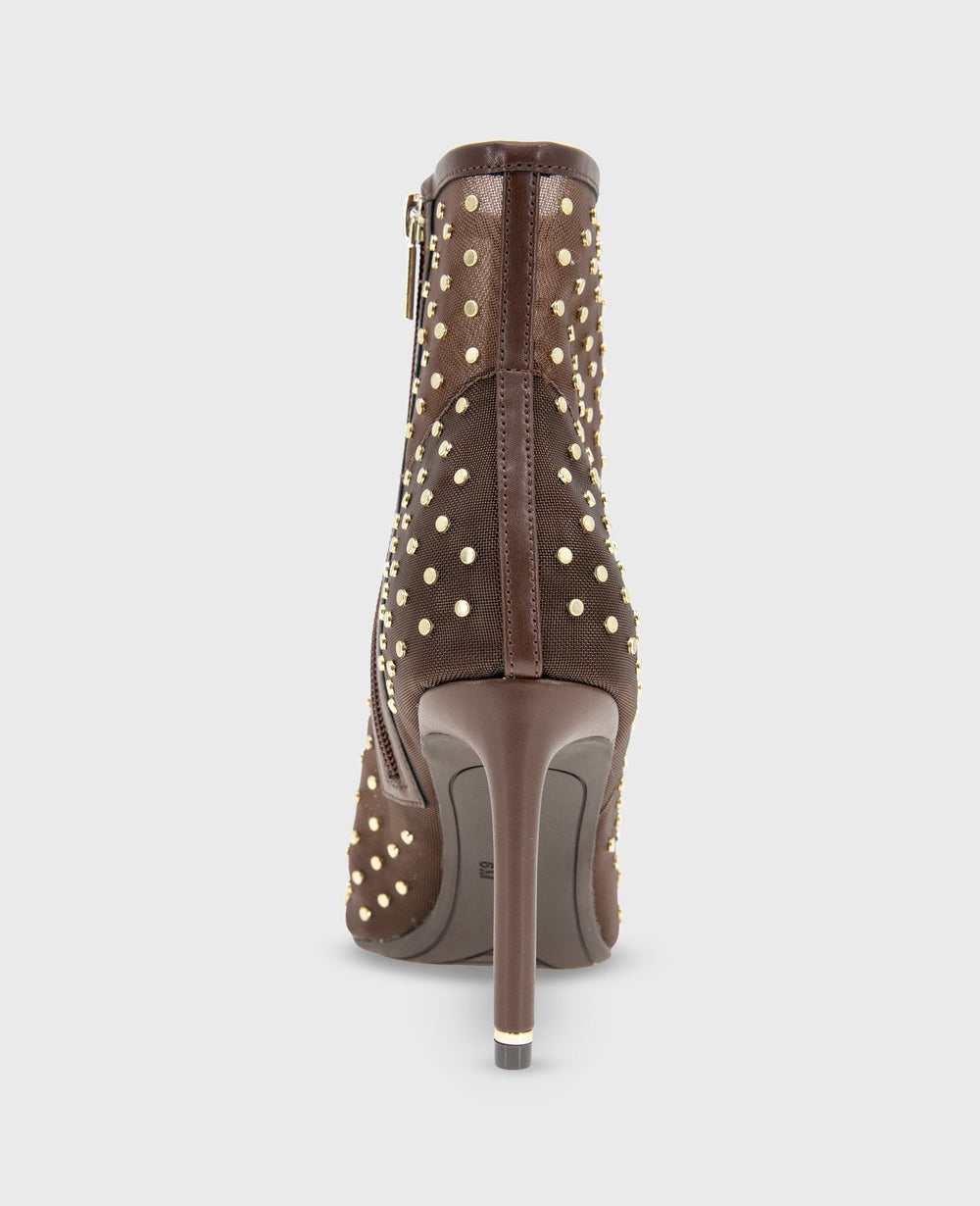 Quincy Mesh Micro Stud Heel Ankle Bootie | Kenneth Cole BROWN MESH