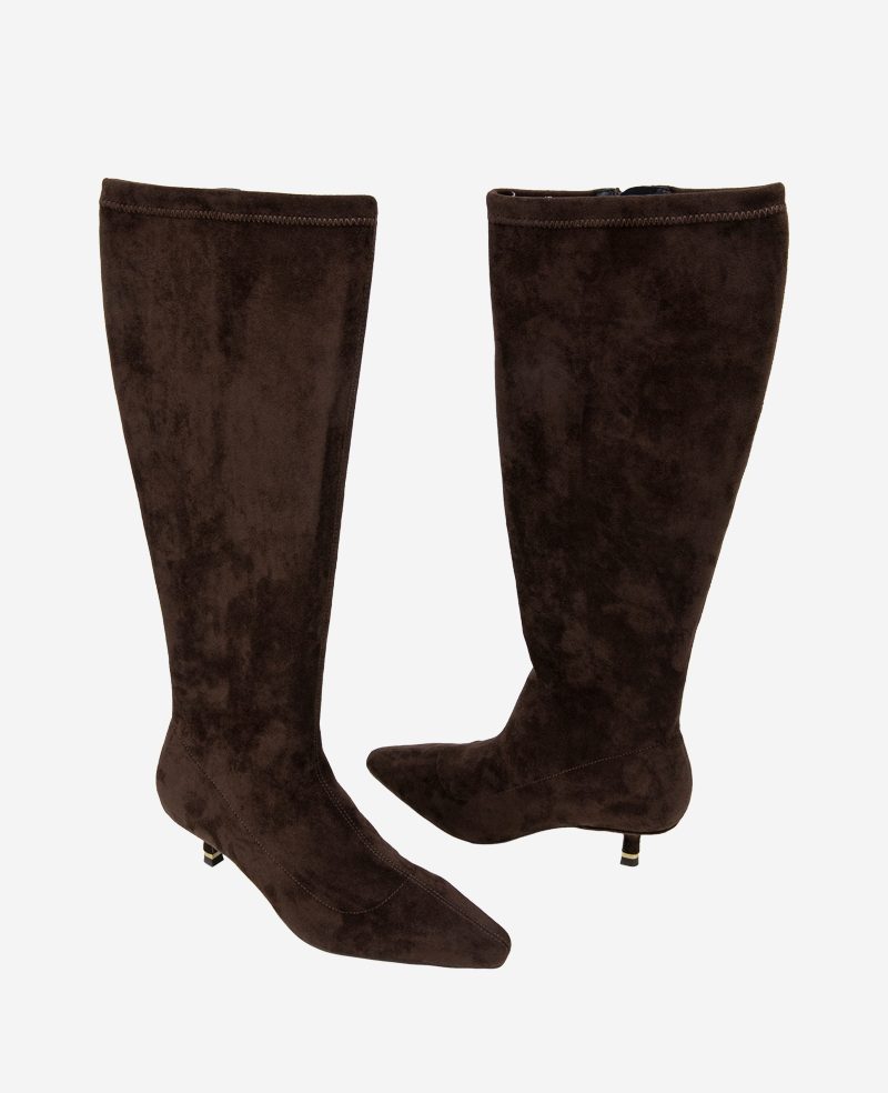 Shop Meridith Stretch Boot in Chocolate Suede | Kenneth Cole | Kenneth Cole CHOCOLATE MICRO