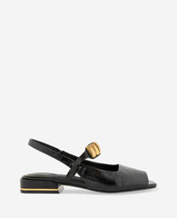 Illia Patent Open Toe Hardware Flat Slingback | Kenneth Cole BLACK PATENT
