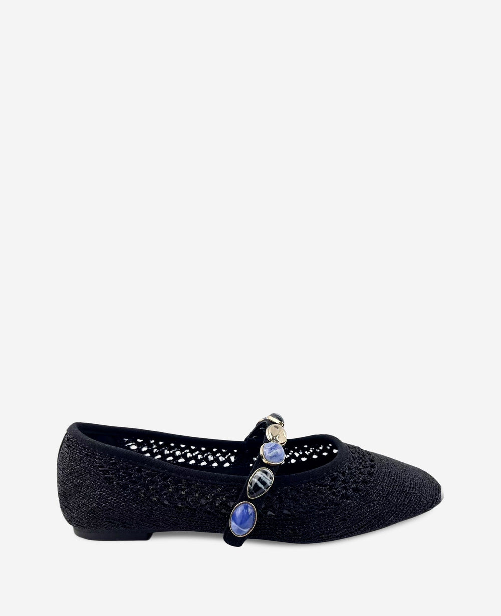 Zeta Woven Knit Stone Embellished Ballet Flat | Kenneth Cole BLACK KNIT