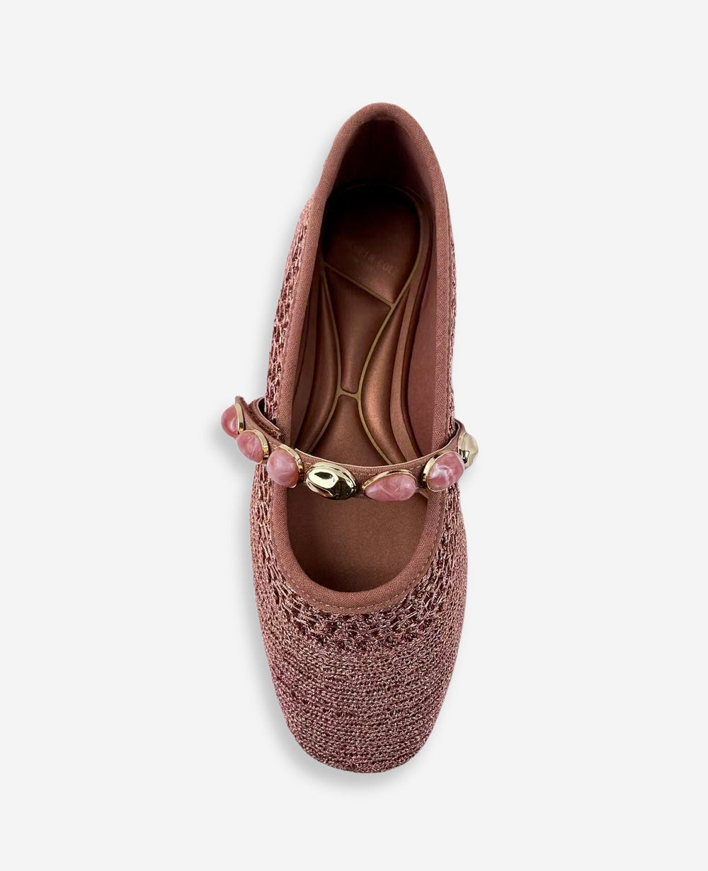 Zeta Woven Knit Stone Embellished Ballet Flat | Kenneth Cole ROSE GOLD KNIT