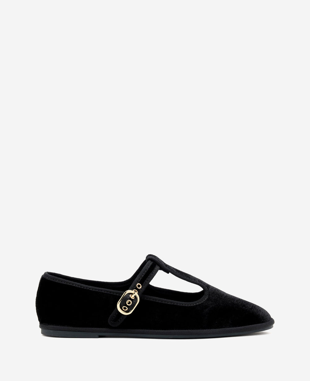 Verona Black Velvet T-Strap Mary Jane Flat | Kenneth Cole | Kenneth Cole BLACK VELVET