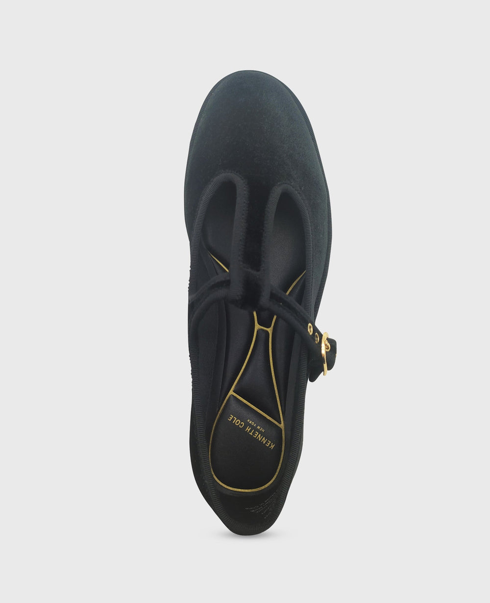 Verona Black Velvet T-Strap Mary Jane Flat | Kenneth Cole | Kenneth Cole BLACK VELVET