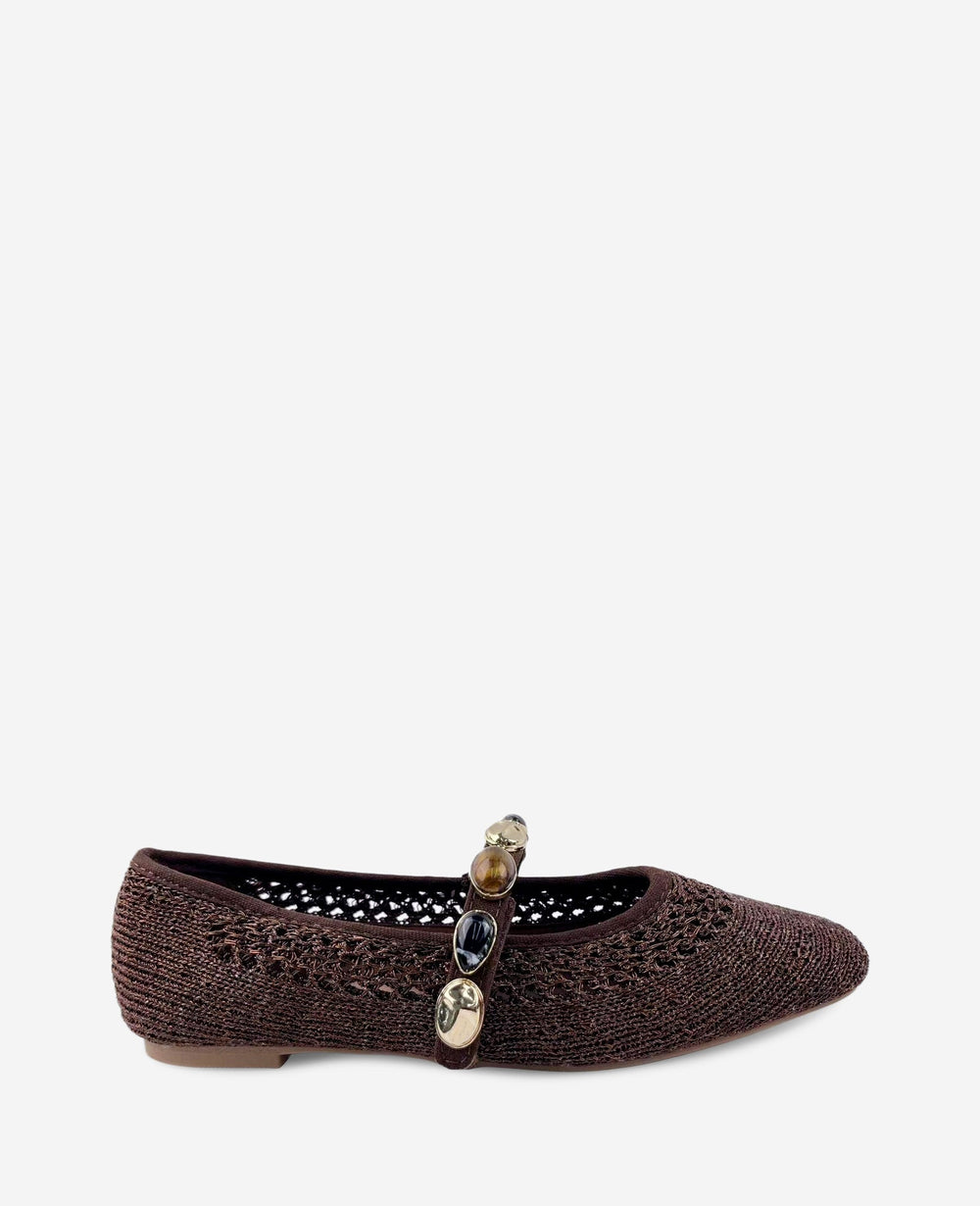 Zeta Woven Knit Stone Embellished Ballet Flat | Kenneth Cole BROWN KNIT