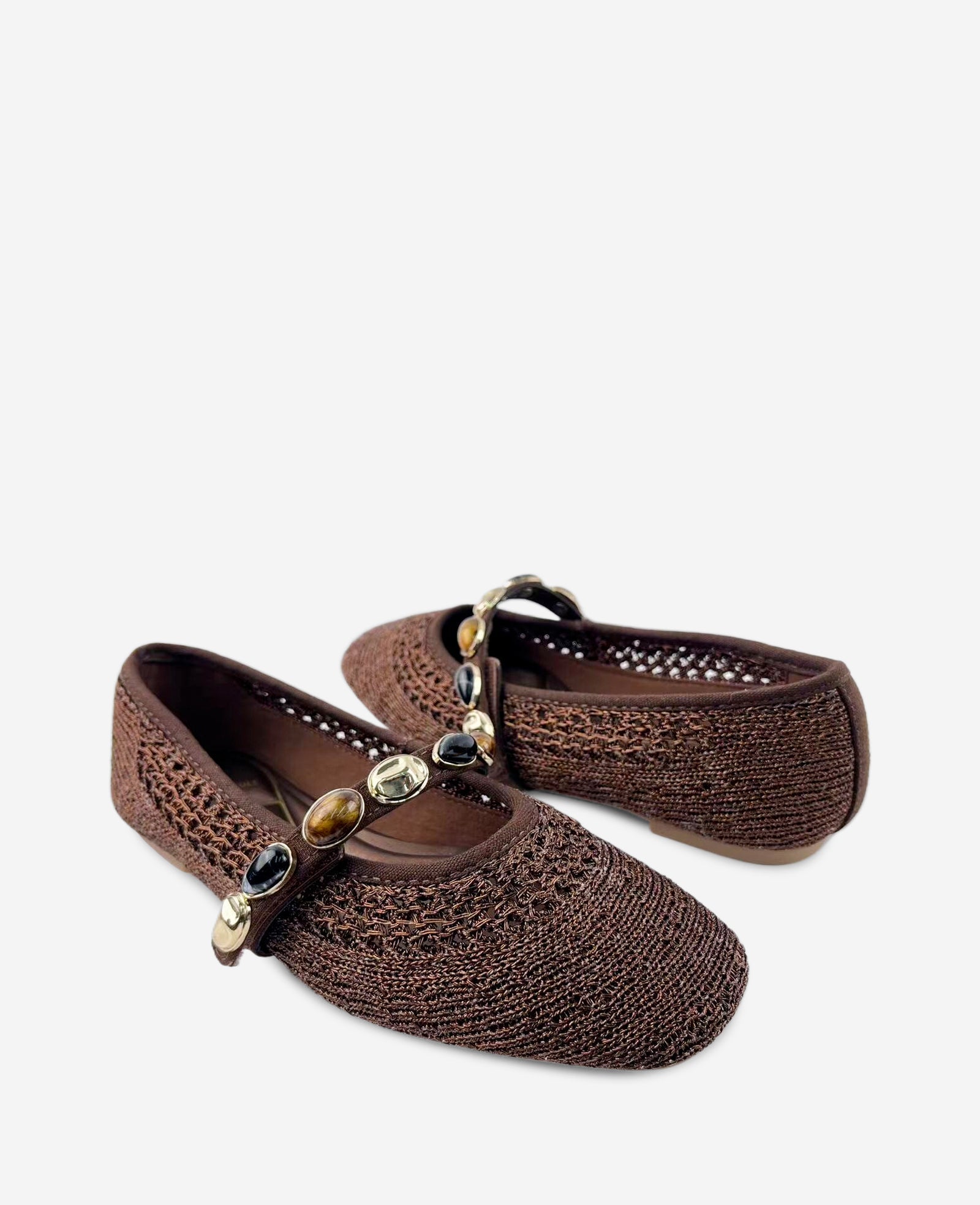 Zeta Woven Knit Stone Embellished Ballet Flat | Kenneth Cole BROWN KNIT