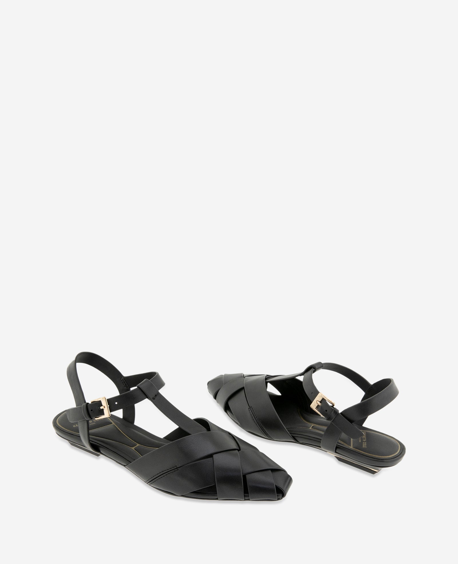 Bindy Woven Leather T-Strap Sandal | Kenneth Cole BLACK LEATHER