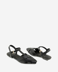 Bindy Woven Leather T-Strap Sandal | Kenneth Cole BLACK LEATHER