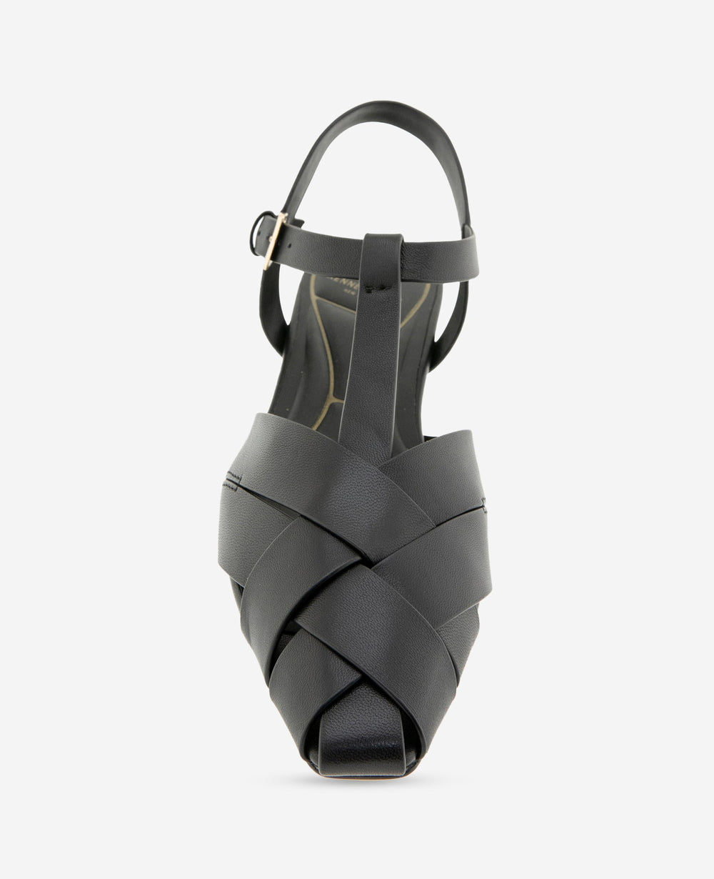 Bindy Woven Leather T-Strap Sandal | Kenneth Cole BLACK LEATHER