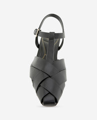 Bindy Woven Leather T-Strap Sandal | Kenneth Cole BLACK LEATHER