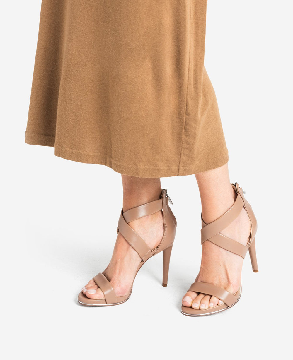 Brooke Cross Strap Heeled Sandal – Latte Leather | KC | Kenneth Cole LATTE