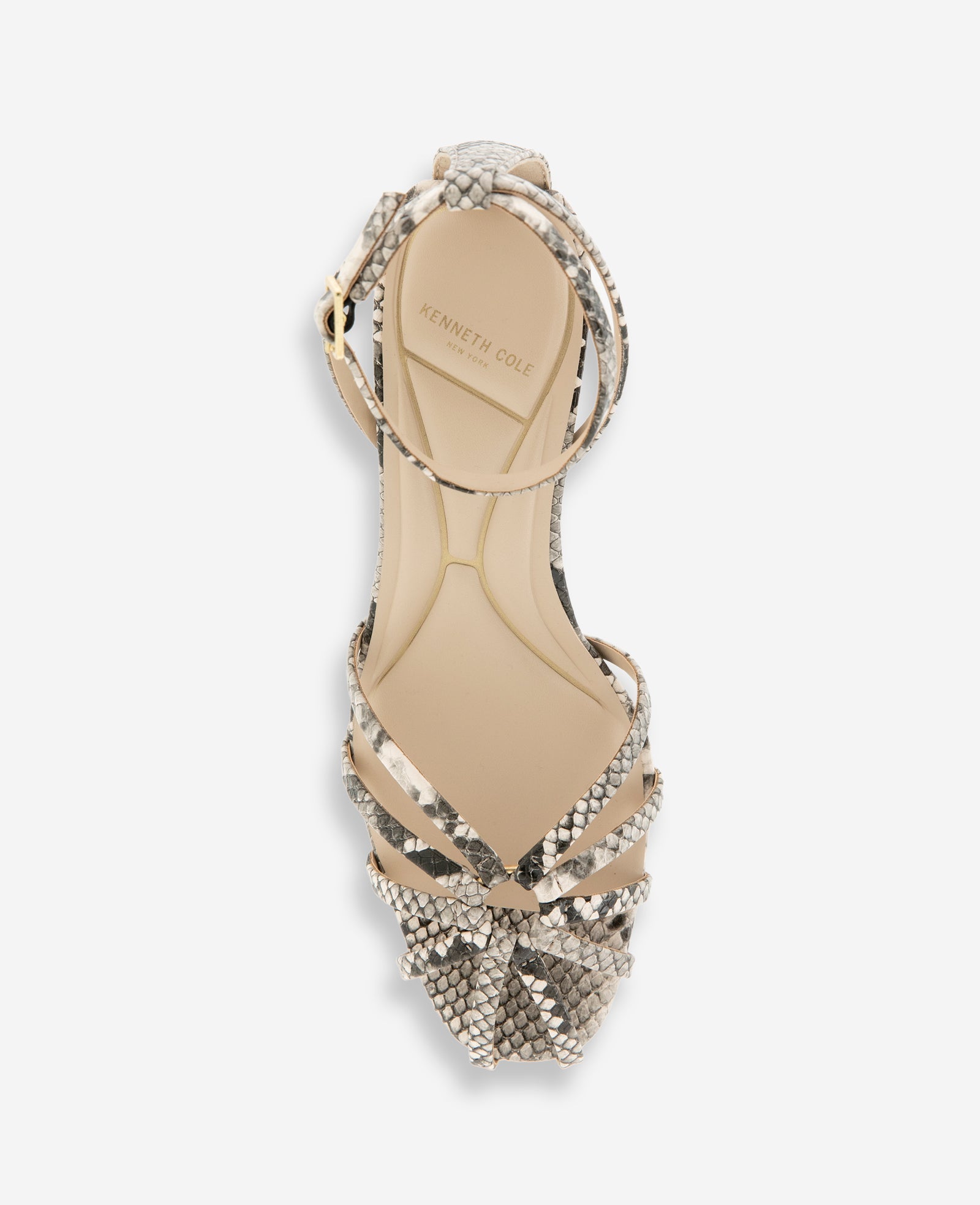 Genevieve Embossed Cage Toe Ankle Strap Heel | Kenneth Cole BLACK/WHITE SNAKE