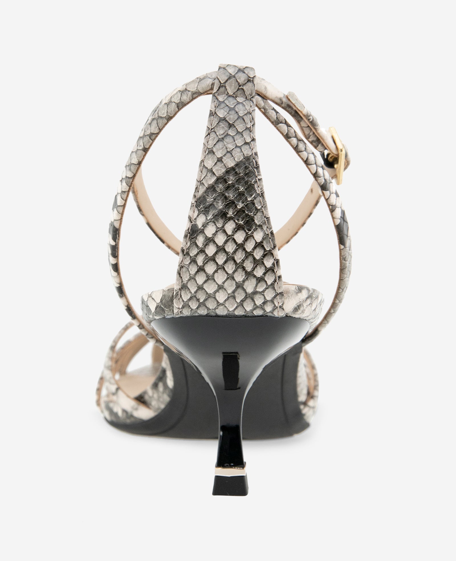Genevieve Embossed Cage Toe Ankle Strap Heel | Kenneth Cole BLACK/WHITE SNAKE
