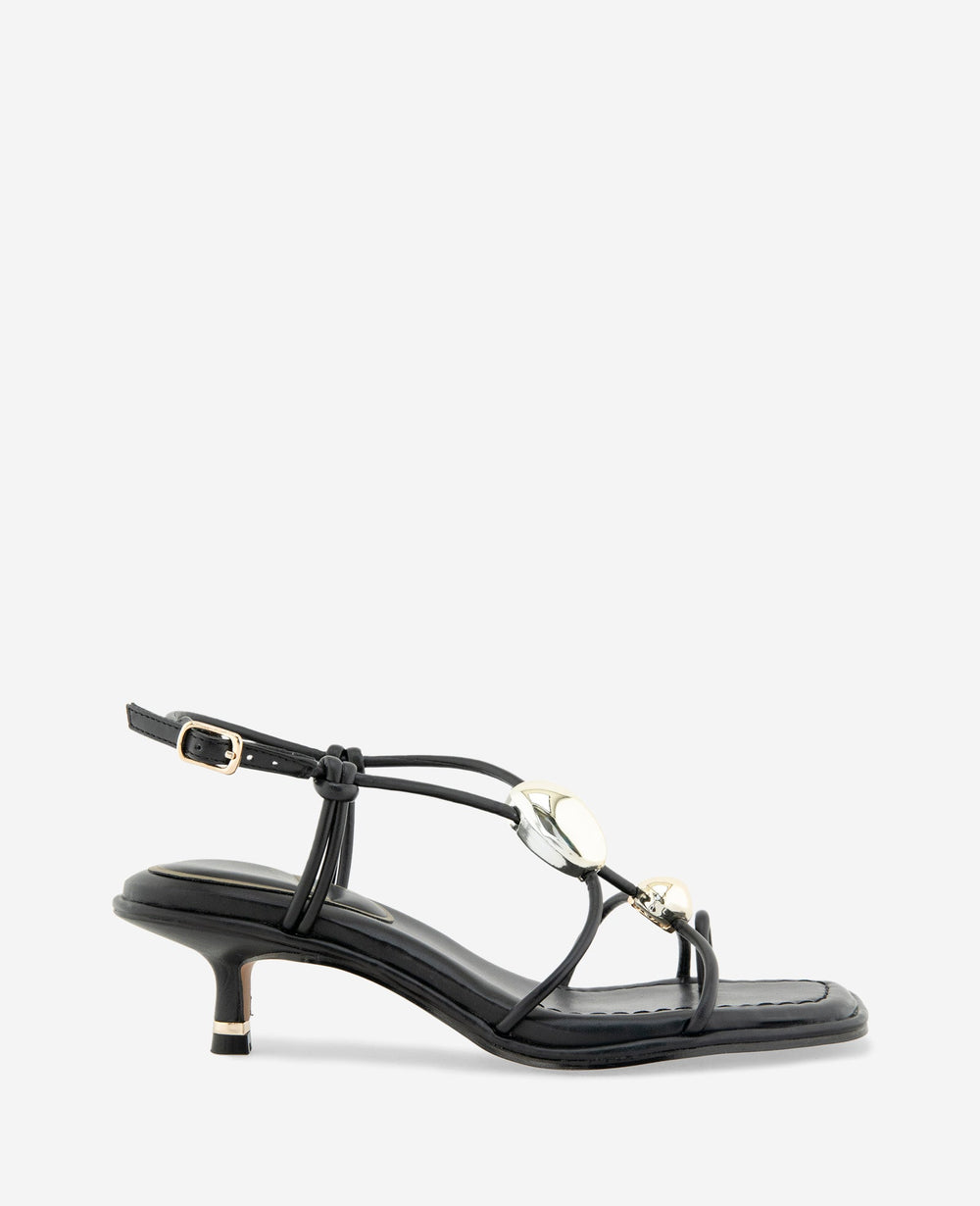 Gemma Embellished Strappy Leather Kitten Heel Sandal | Kenneth Cole BLACK