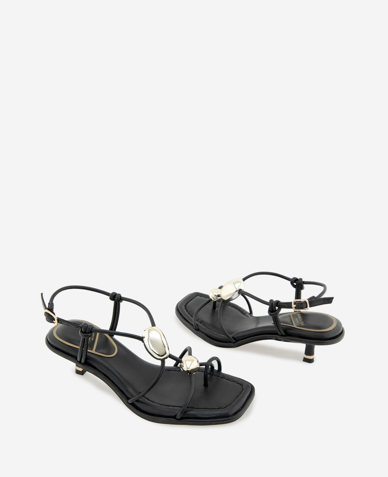 Gemma Embellished Strappy Leather Kitten Heel Sandal | Kenneth Cole BLACK