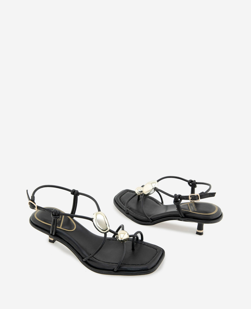 Gemma Embellished Strappy Leather Kitten Heel Sandal | Kenneth Cole BLACK
