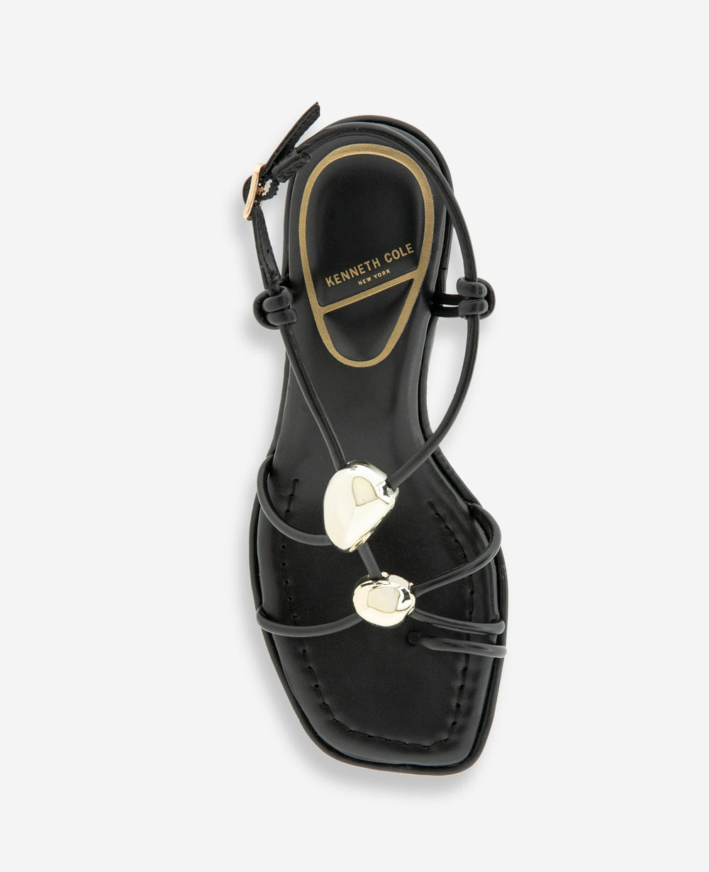 Gemma Embellished Strappy Leather Kitten Heel Sandal | Kenneth Cole BLACK