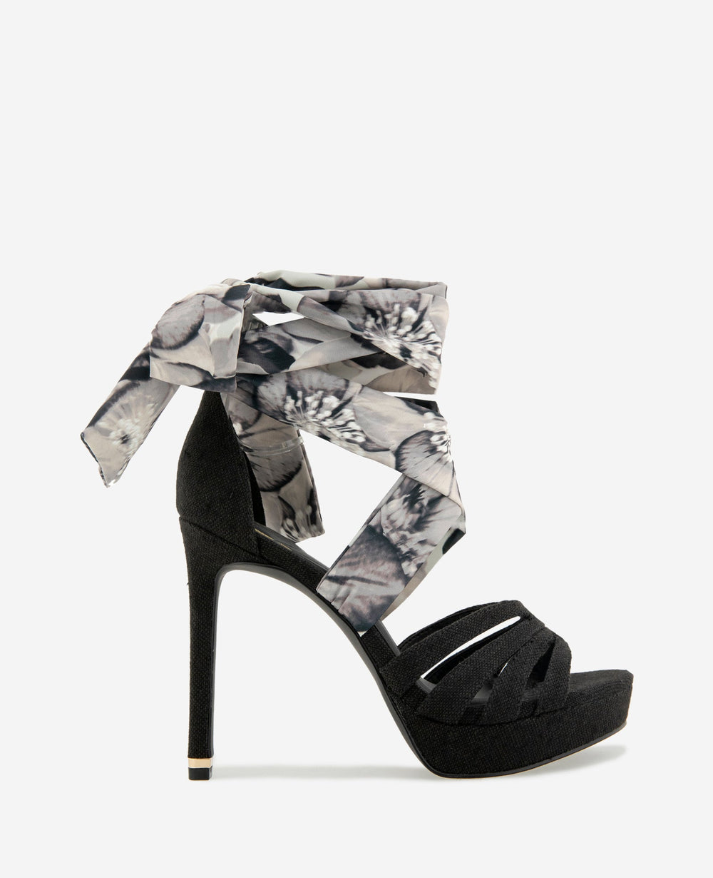 Nikkii Printed Fabric Wrap Around Platform Heel | Kenneth Cole BLACK FABRIC