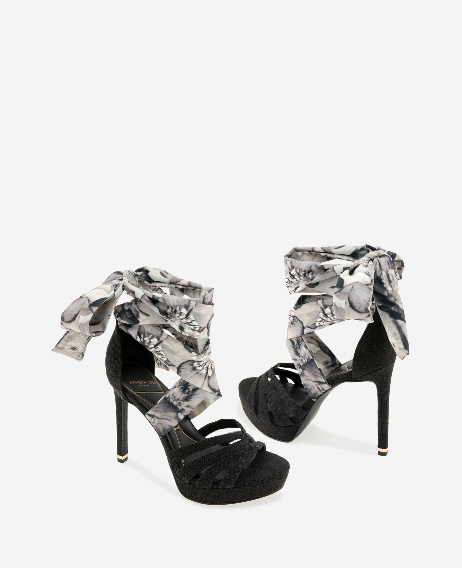Nikkii Printed Fabric Wrap Around Platform Heel | Kenneth Cole BLACK FABRIC