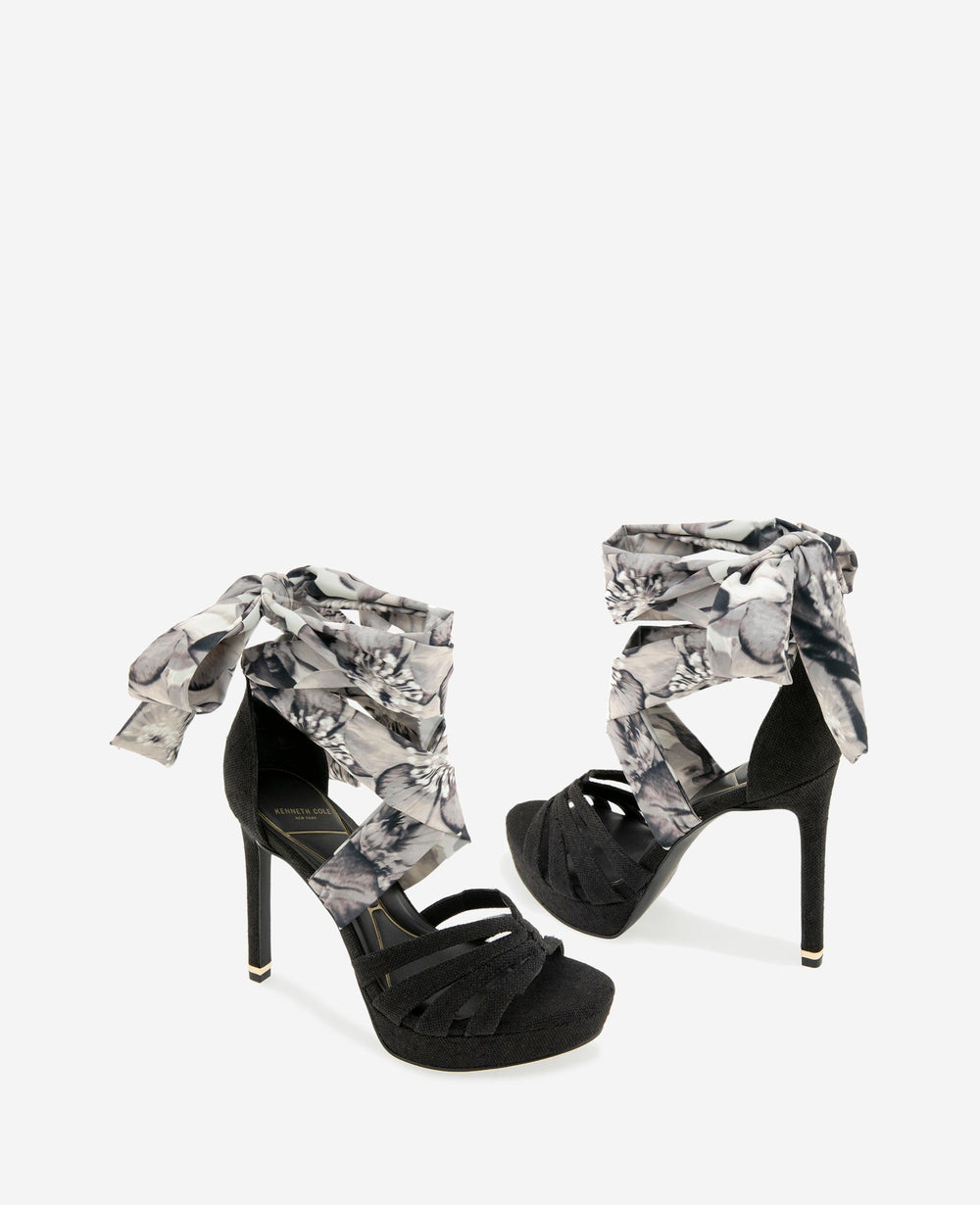 Nikkii Printed Fabric Wrap Around Platform Heel | Kenneth Cole BLACK FABRIC