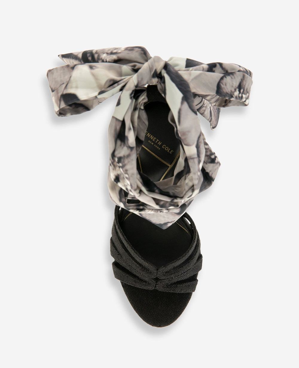 Nikkii Printed Fabric Wrap Around Platform Heel | Kenneth Cole BLACK FABRIC
