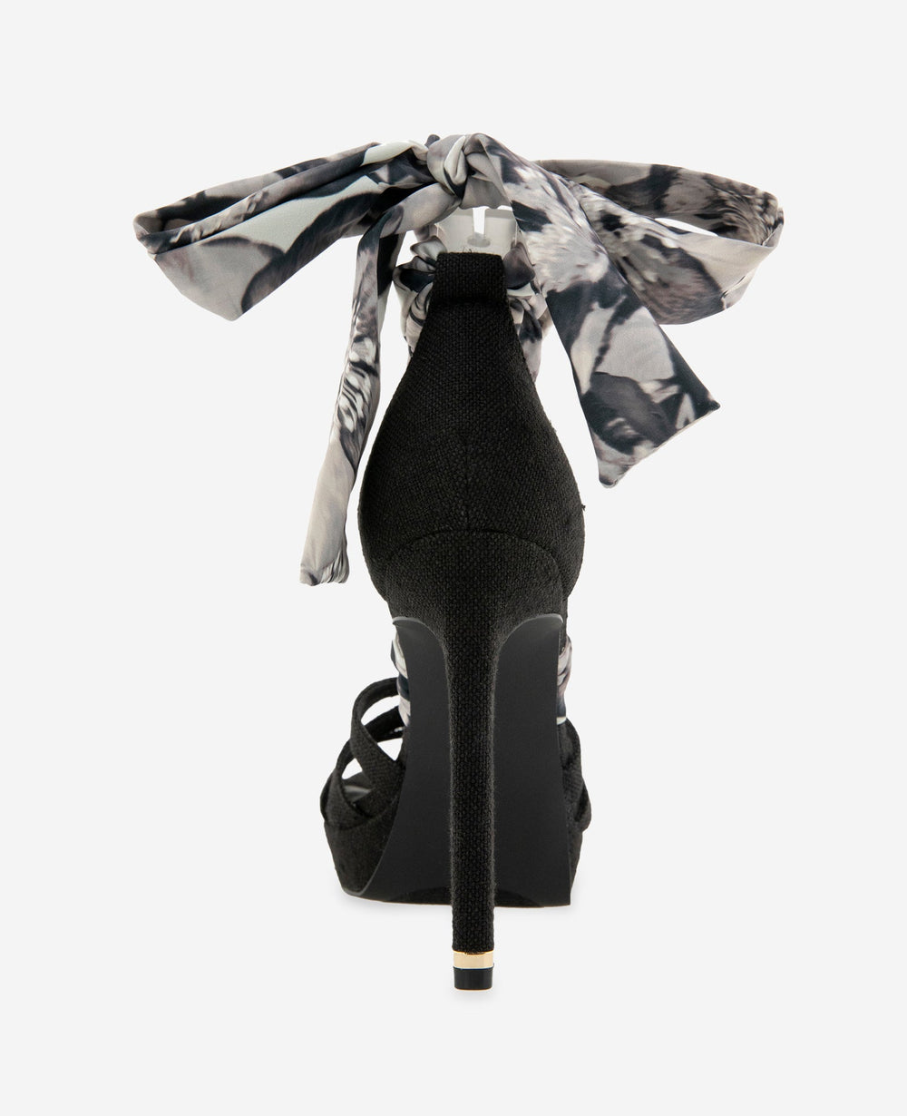 Nikkii Printed Fabric Wrap Around Platform Heel | Kenneth Cole BLACK FABRIC