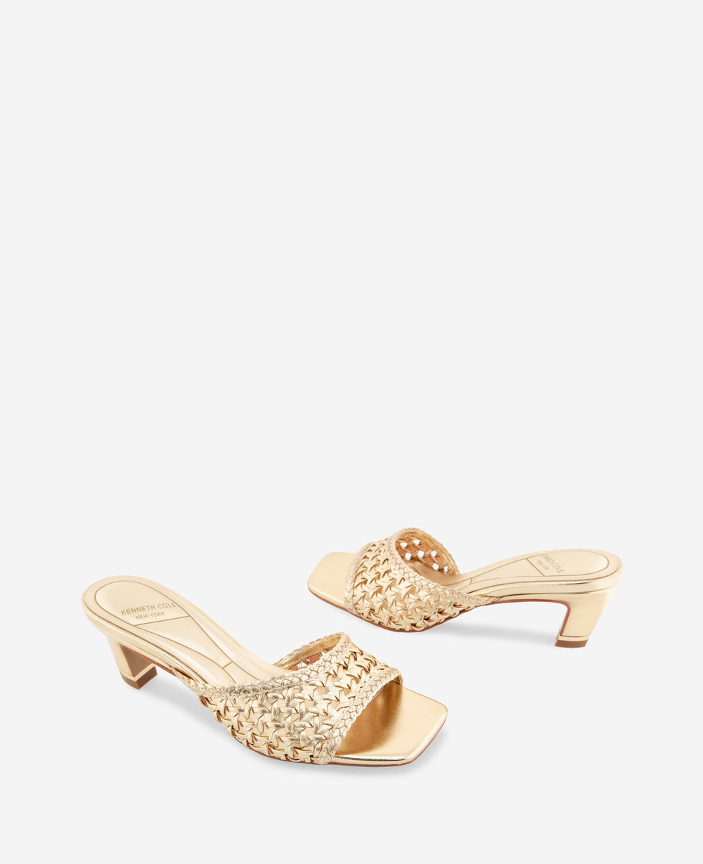 Arita Metallic Woven Leather Open Toe Heel | Kenneth Cole GOLD