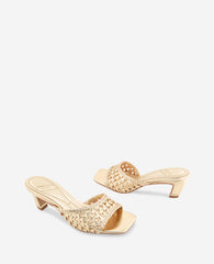 Arita Metallic Woven Leather Open Toe Heel | Kenneth Cole GOLD