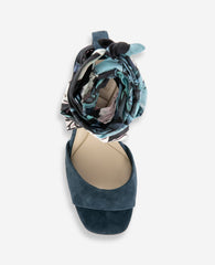 Fabia Printed Fabric Wrap Around Suede & Raffia Wedge | Kenneth Cole NAVY SUEDE