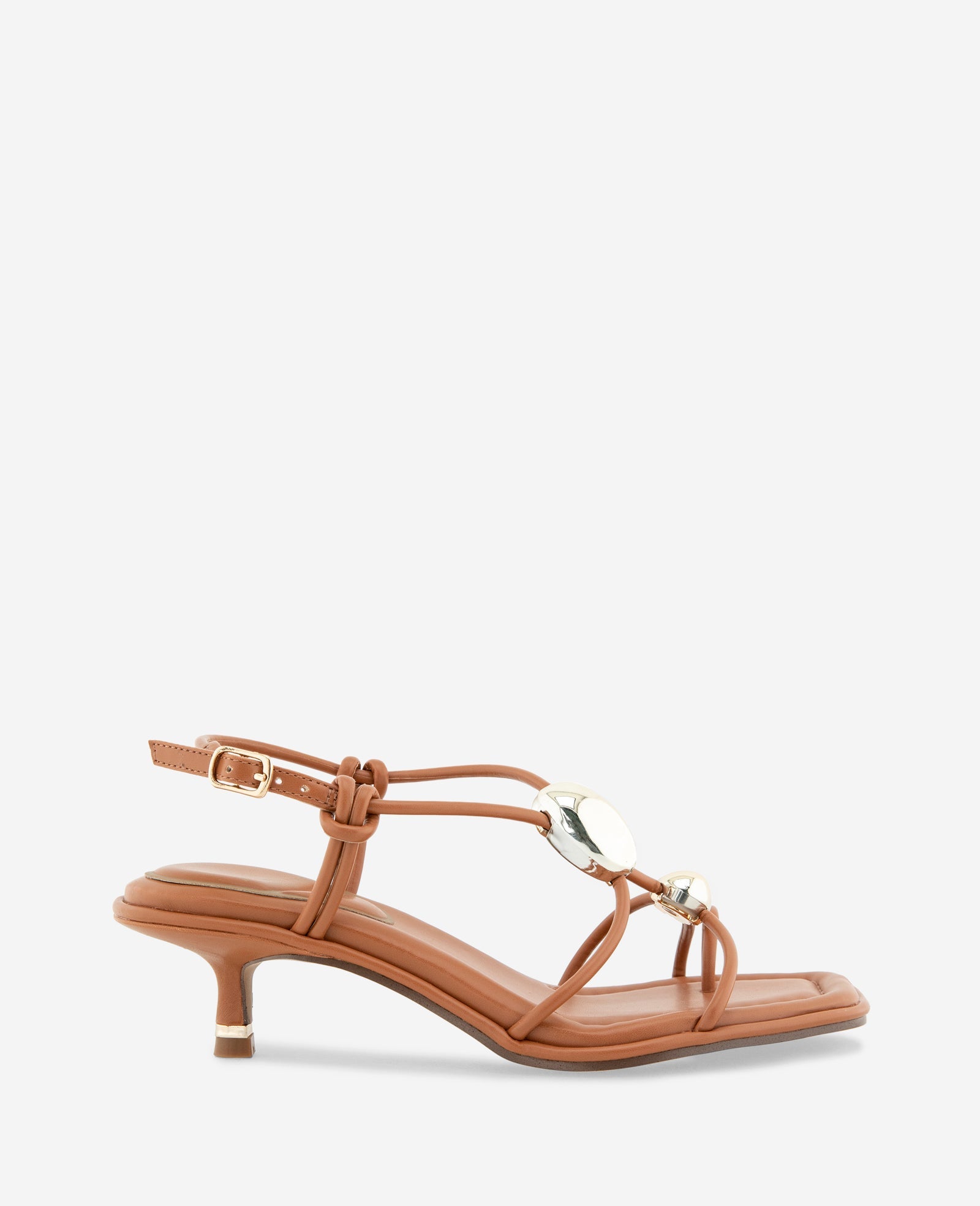 Gemma Embellished Strappy Leather Kitten Heel Sandal | Kenneth Cole TAN