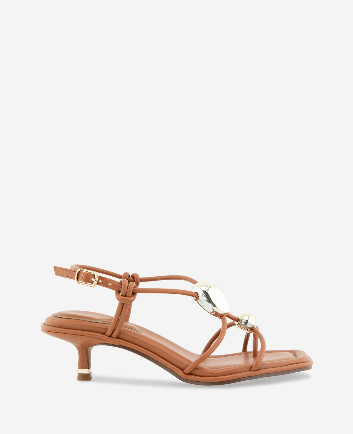 Gemma Embellished Strappy Leather Kitten Heel Sandal | Kenneth Cole TAN