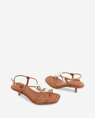 Gemma Embellished Strappy Leather Kitten Heel Sandal | Kenneth Cole TAN